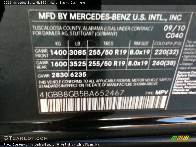 Black / Cashmere 2011 Mercedes-Benz ML 350 4Matic