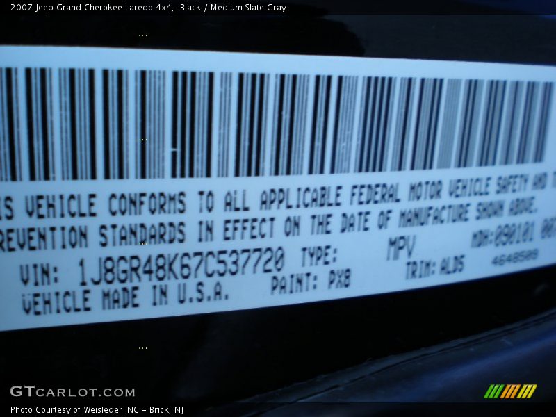Black / Medium Slate Gray 2007 Jeep Grand Cherokee Laredo 4x4