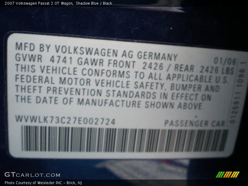 Shadow Blue / Black 2007 Volkswagen Passat 2.0T Wagon