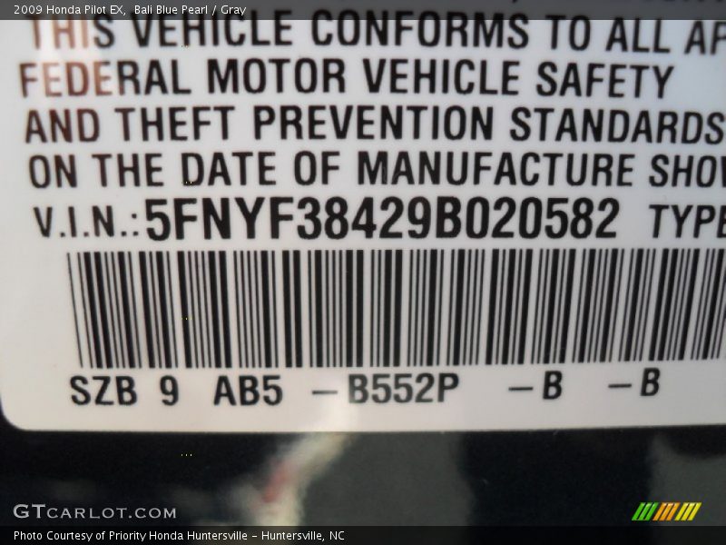 Bali Blue Pearl / Gray 2009 Honda Pilot EX