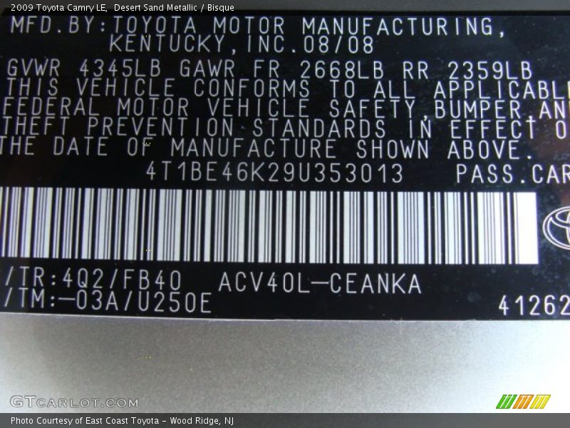 Desert Sand Metallic / Bisque 2009 Toyota Camry LE