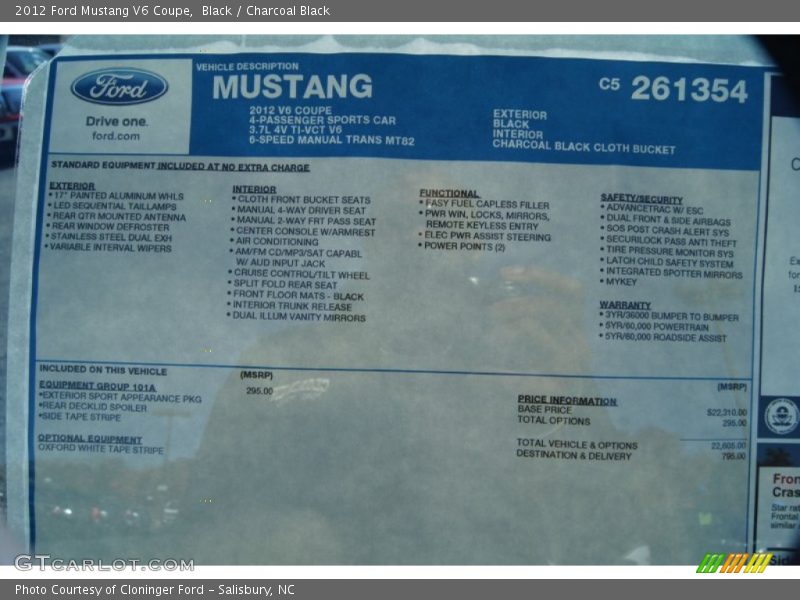 Black / Charcoal Black 2012 Ford Mustang V6 Coupe