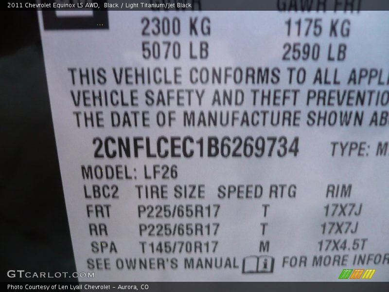 Black / Light Titanium/Jet Black 2011 Chevrolet Equinox LS AWD
