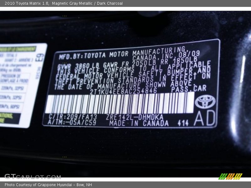 Magnetic Gray Metallic / Dark Charcoal 2010 Toyota Matrix 1.8