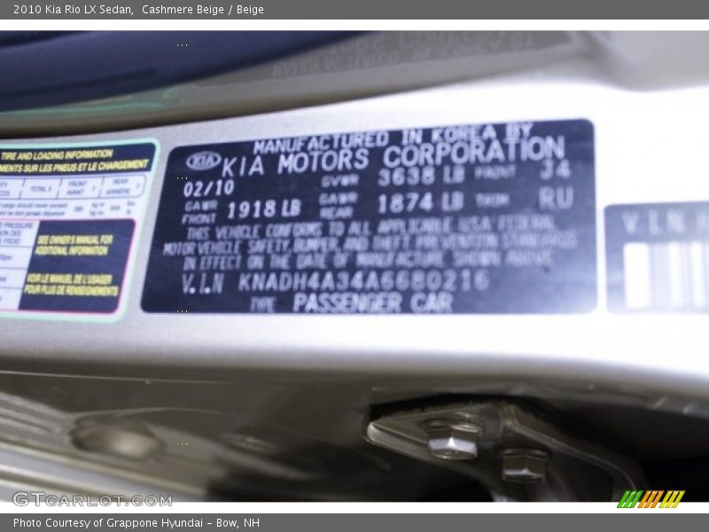 Cashmere Beige / Beige 2010 Kia Rio LX Sedan