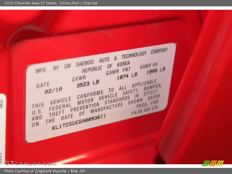 Victory Red / Charcoal 2010 Chevrolet Aveo LT Sedan