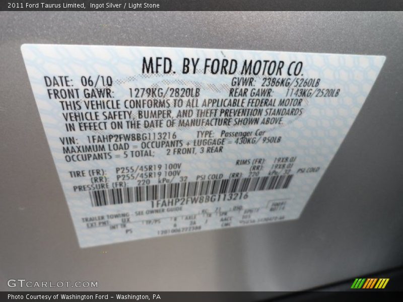 Ingot Silver / Light Stone 2011 Ford Taurus Limited