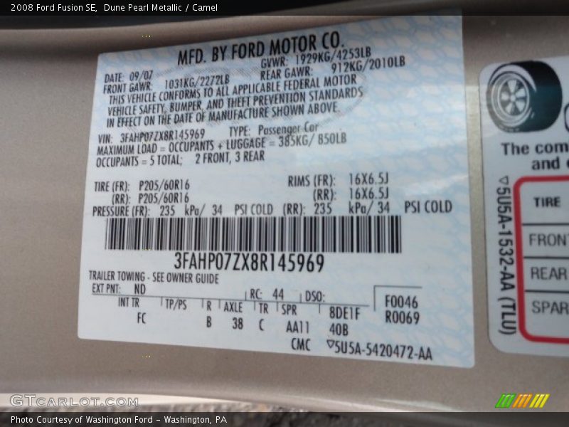 2008 Fusion SE Dune Pearl Metallic Color Code ND