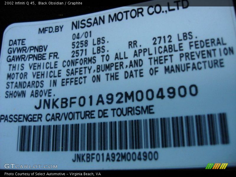 Black Obsidian / Graphite 2002 Infiniti Q 45