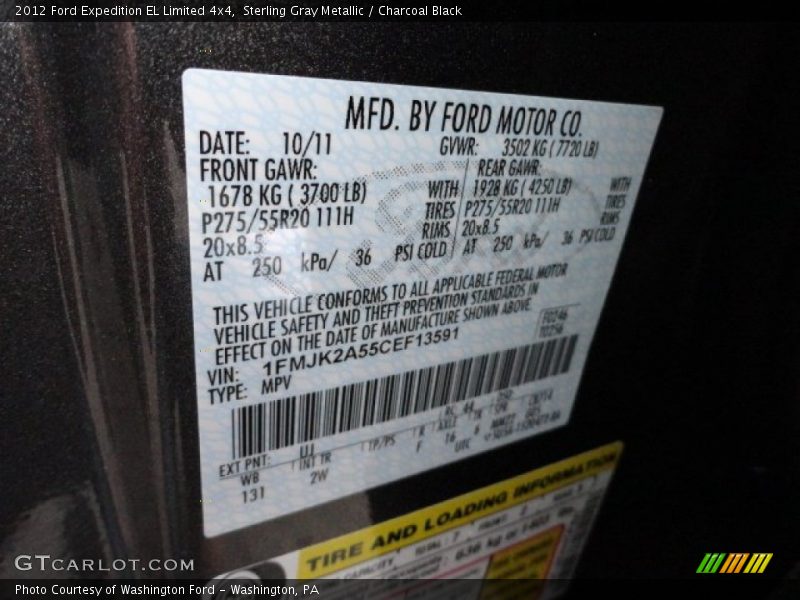 2012 Expedition EL Limited 4x4 Sterling Gray Metallic Color Code UJ