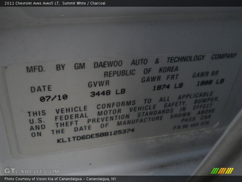 Summit White / Charcoal 2011 Chevrolet Aveo Aveo5 LT