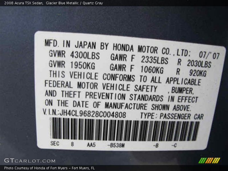 Glacier Blue Metallic / Quartz Gray 2008 Acura TSX Sedan