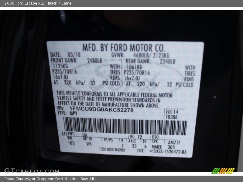 Black / Camel 2008 Ford Escape XLS
