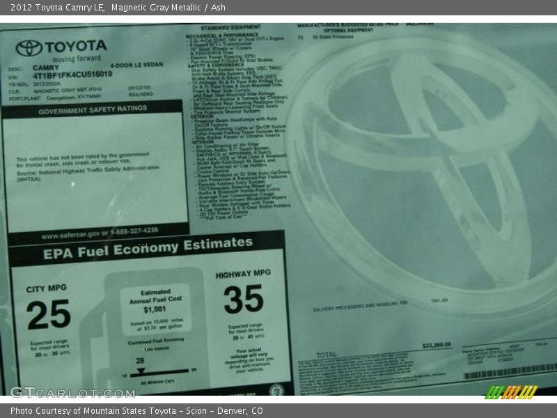 Magnetic Gray Metallic / Ash 2012 Toyota Camry LE