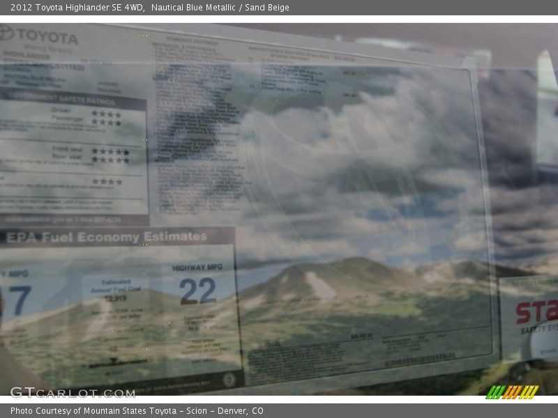 Nautical Blue Metallic / Sand Beige 2012 Toyota Highlander SE 4WD
