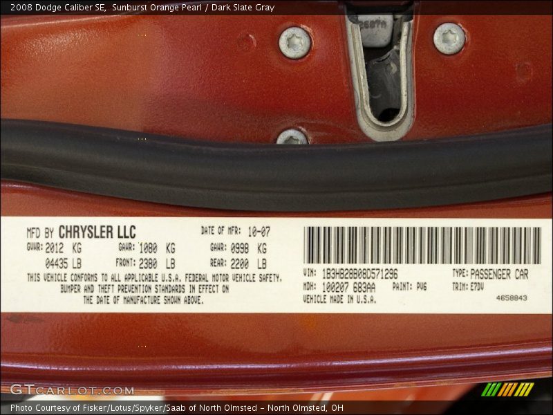 Sunburst Orange Pearl / Dark Slate Gray 2008 Dodge Caliber SE