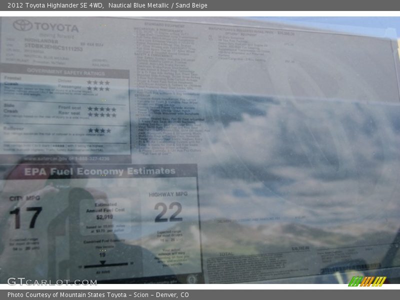 Nautical Blue Metallic / Sand Beige 2012 Toyota Highlander SE 4WD