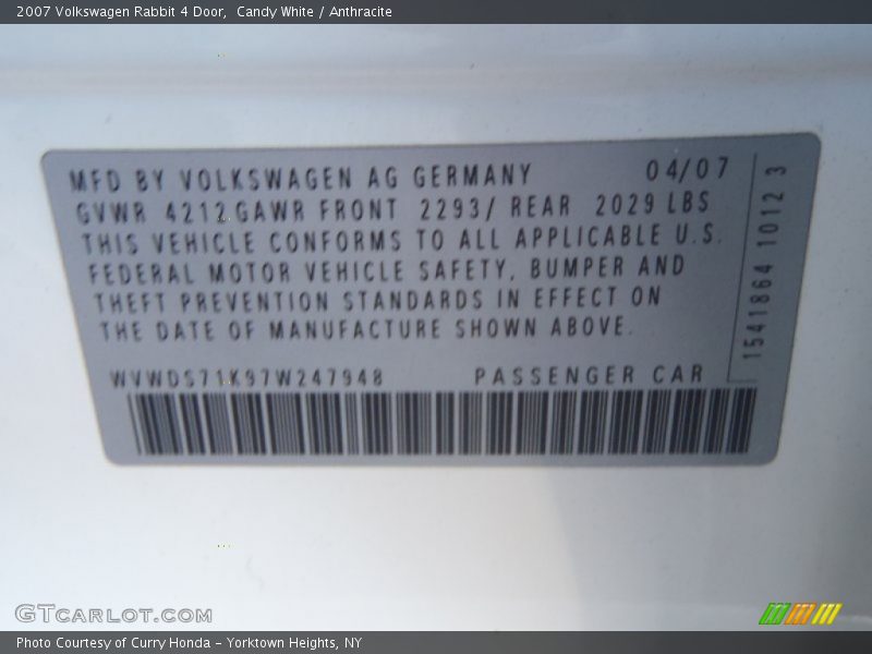 Candy White / Anthracite 2007 Volkswagen Rabbit 4 Door