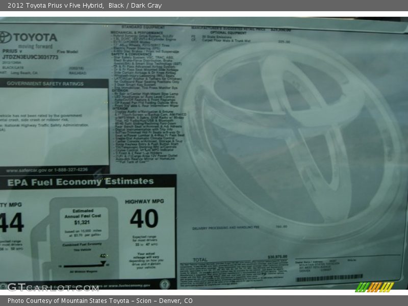 Black / Dark Gray 2012 Toyota Prius v Five Hybrid