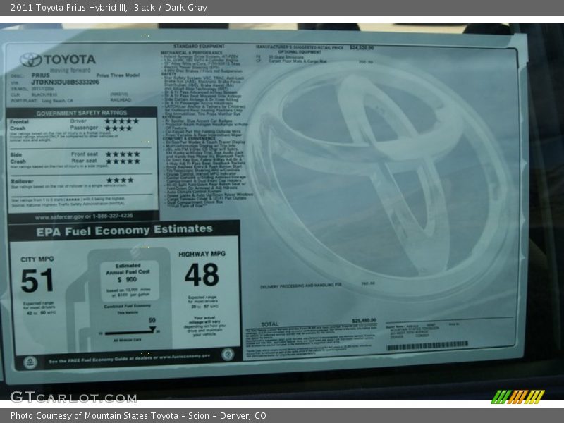 Black / Dark Gray 2011 Toyota Prius Hybrid III