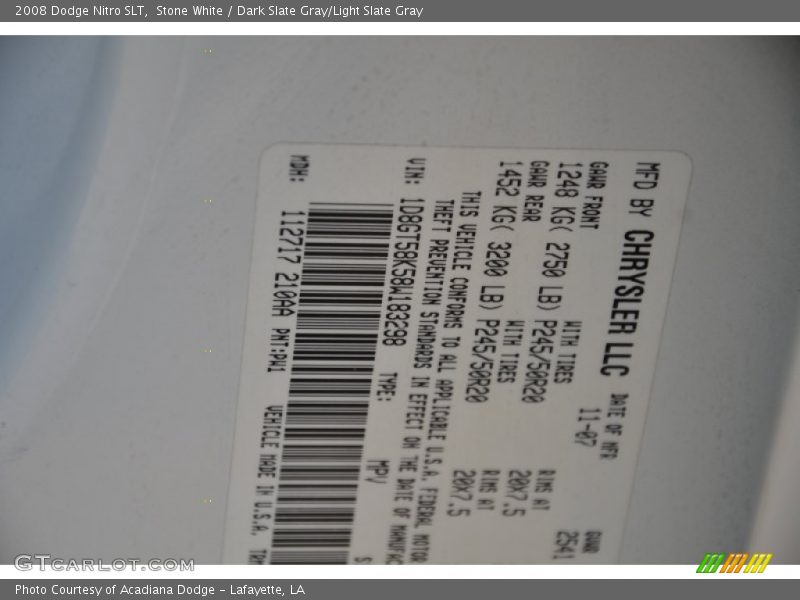 Stone White / Dark Slate Gray/Light Slate Gray 2008 Dodge Nitro SLT