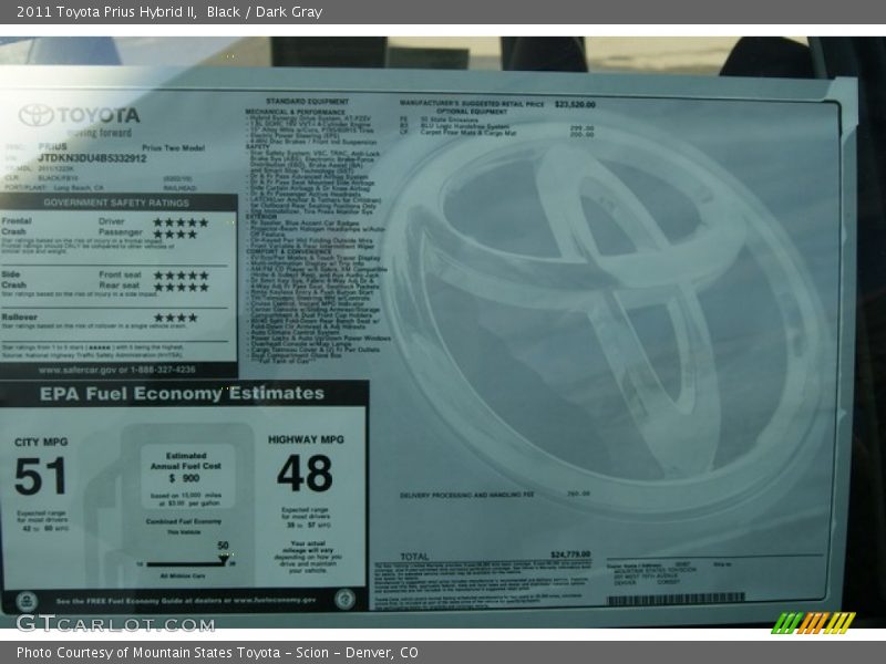 Black / Dark Gray 2011 Toyota Prius Hybrid II