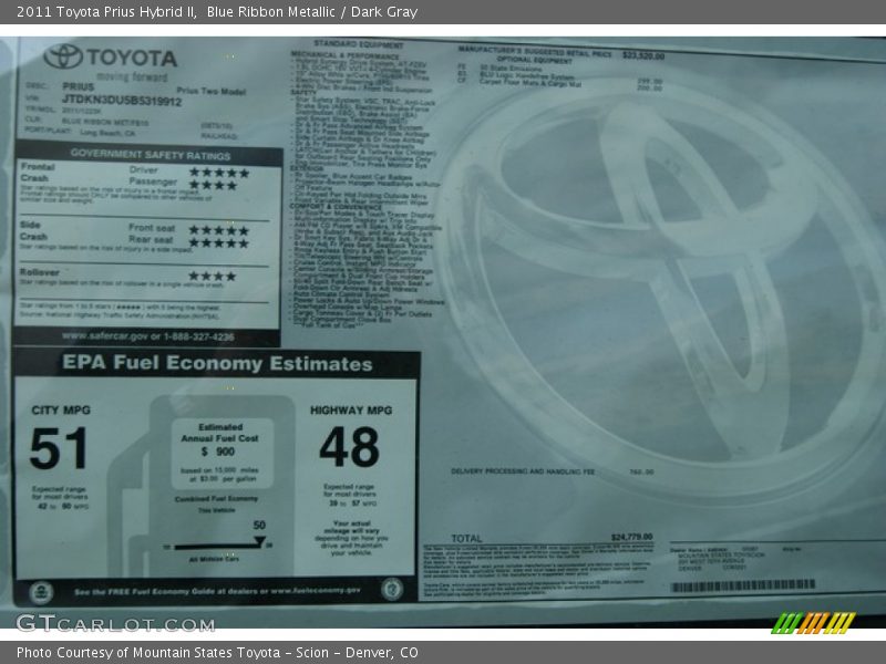 Blue Ribbon Metallic / Dark Gray 2011 Toyota Prius Hybrid II