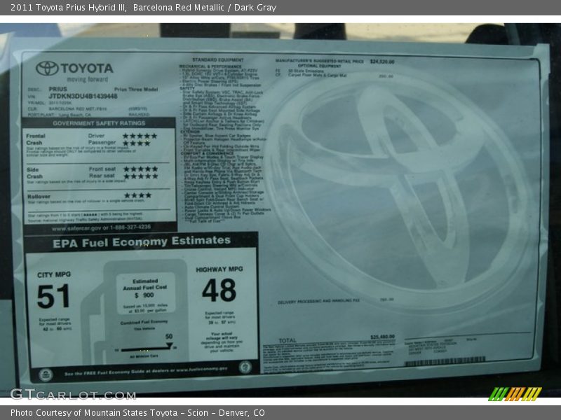 Barcelona Red Metallic / Dark Gray 2011 Toyota Prius Hybrid III