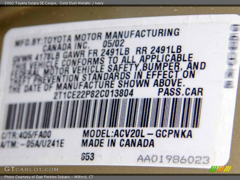 Gold Dust Metallic / Ivory 2002 Toyota Solara SE Coupe