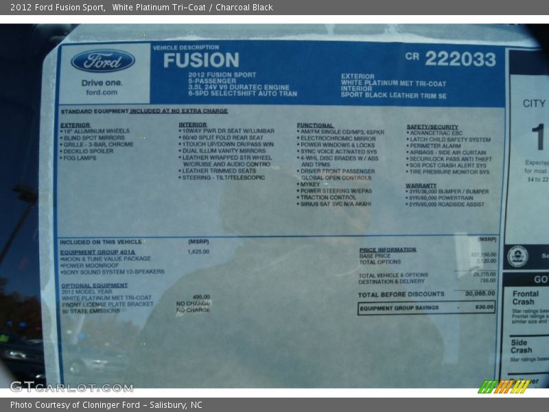  2012 Fusion Sport Window Sticker