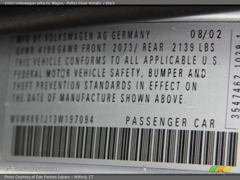 Reflex Silver Metallic / Black 2003 Volkswagen Jetta GL Wagon