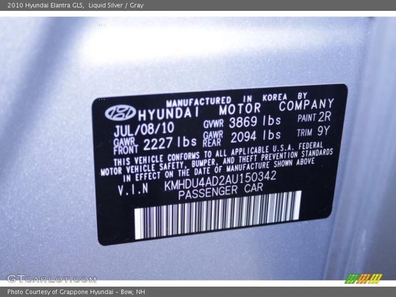 Liquid Silver / Gray 2010 Hyundai Elantra GLS