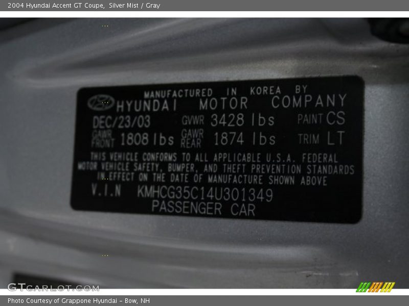 Silver Mist / Gray 2004 Hyundai Accent GT Coupe