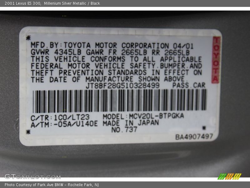 Millenium Silver Metallic / Black 2001 Lexus ES 300
