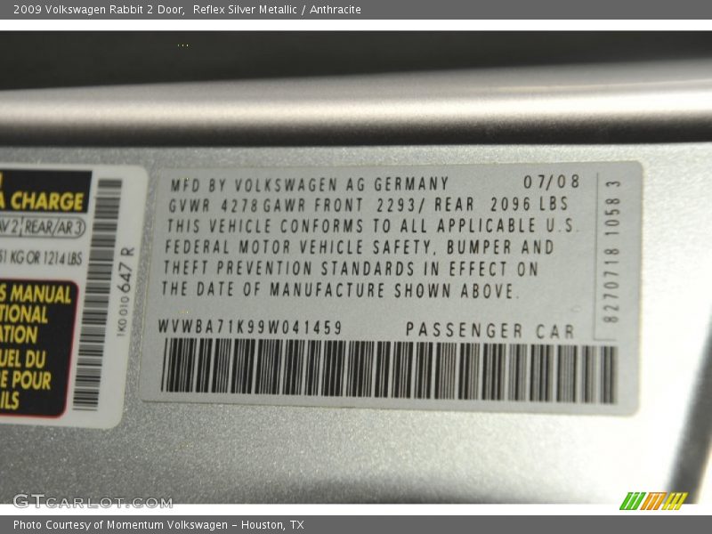 Reflex Silver Metallic / Anthracite 2009 Volkswagen Rabbit 2 Door