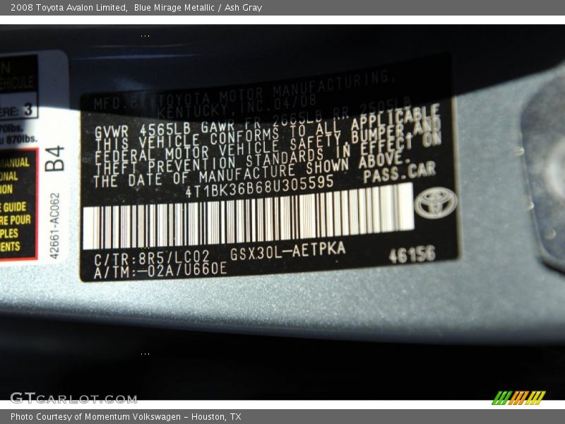 Blue Mirage Metallic / Ash Gray 2008 Toyota Avalon Limited