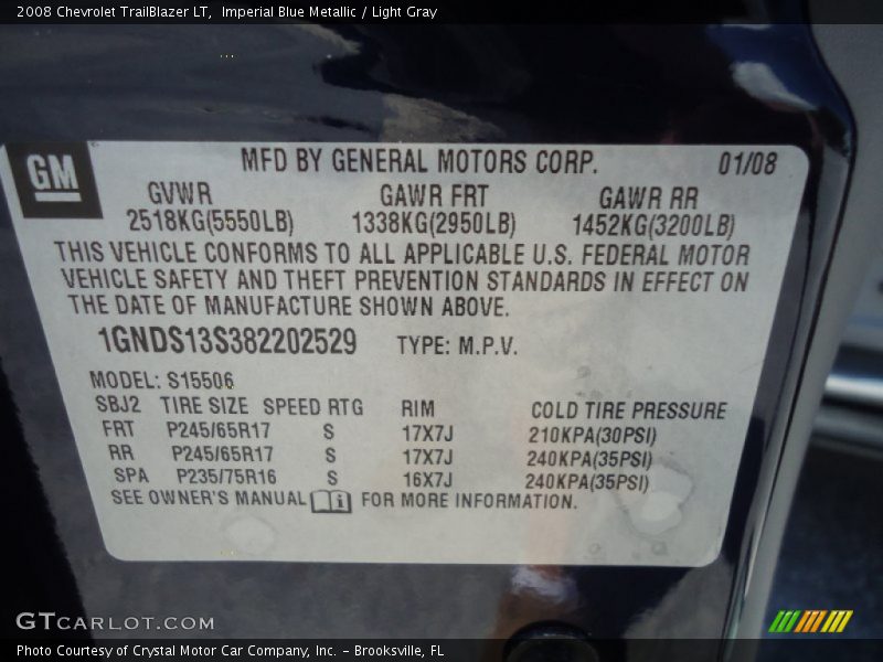 Imperial Blue Metallic / Light Gray 2008 Chevrolet TrailBlazer LT