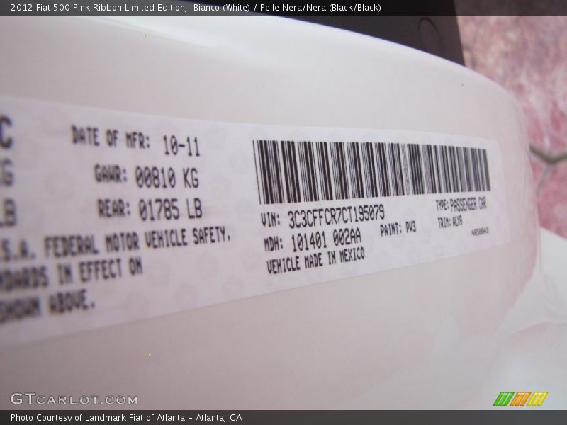 2012 500 Pink Ribbon Limited Edition Bianco (White) Color Code PW3