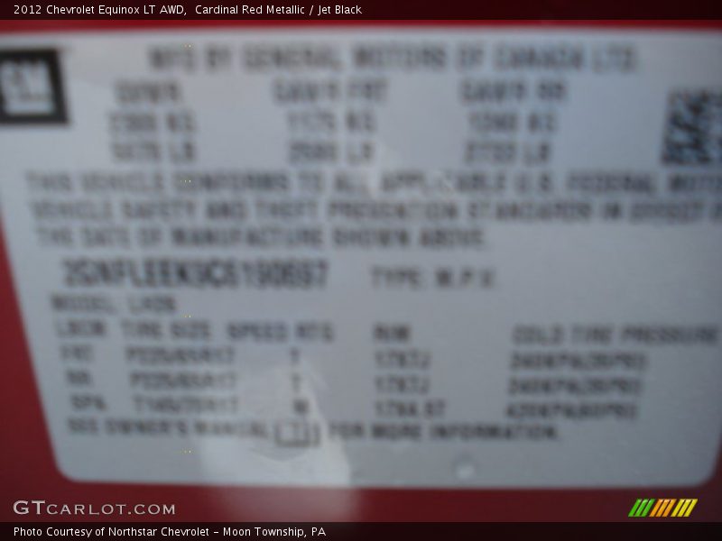 Cardinal Red Metallic / Jet Black 2012 Chevrolet Equinox LT AWD