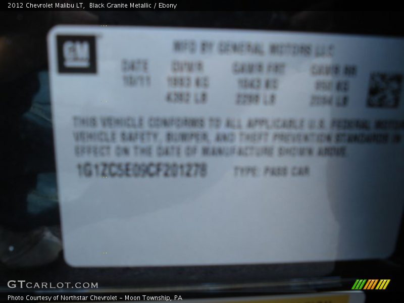 Black Granite Metallic / Ebony 2012 Chevrolet Malibu LT