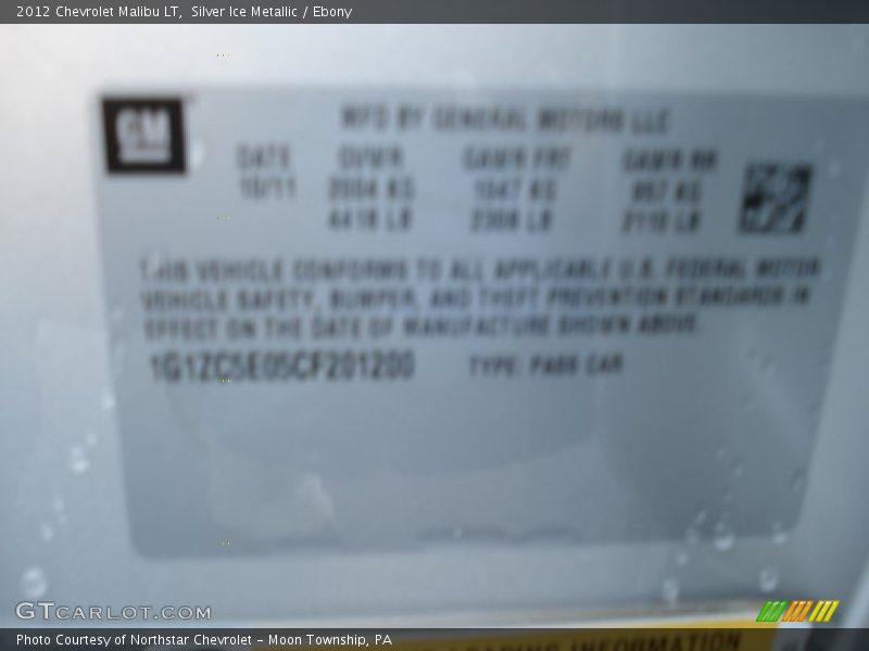 Silver Ice Metallic / Ebony 2012 Chevrolet Malibu LT