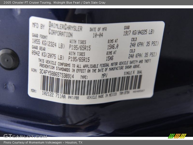 Midnight Blue Pearl / Dark Slate Gray 2005 Chrysler PT Cruiser Touring