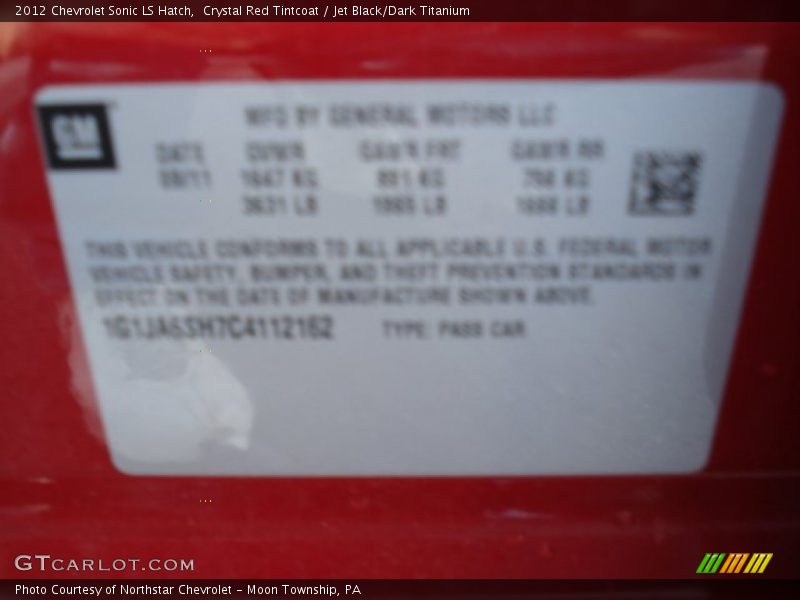 Crystal Red Tintcoat / Jet Black/Dark Titanium 2012 Chevrolet Sonic LS Hatch