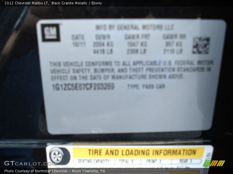 Black Granite Metallic / Ebony 2012 Chevrolet Malibu LT