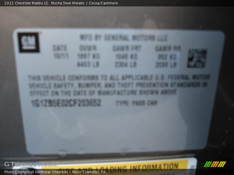 Mocha Steel Metallic / Cocoa/Cashmere 2012 Chevrolet Malibu LS