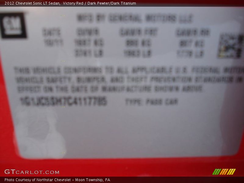Victory Red / Dark Pewter/Dark Titanium 2012 Chevrolet Sonic LT Sedan