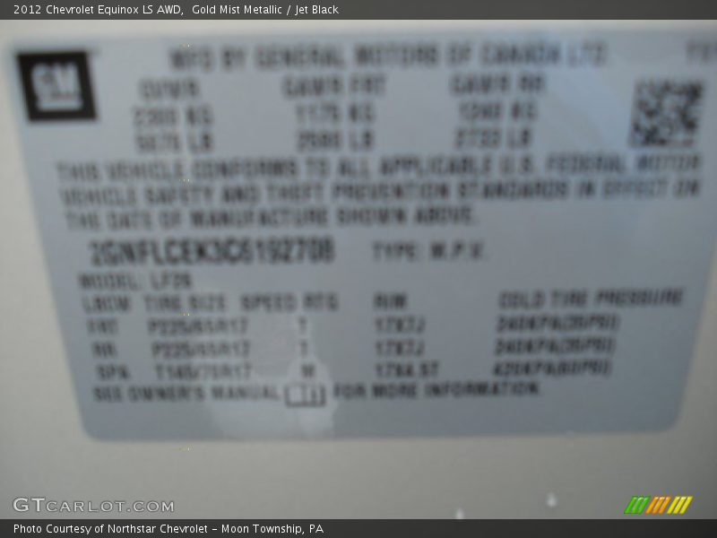 Gold Mist Metallic / Jet Black 2012 Chevrolet Equinox LS AWD