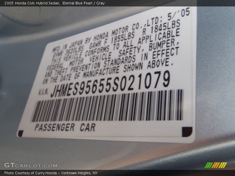 Eternal Blue Pearl / Gray 2005 Honda Civic Hybrid Sedan