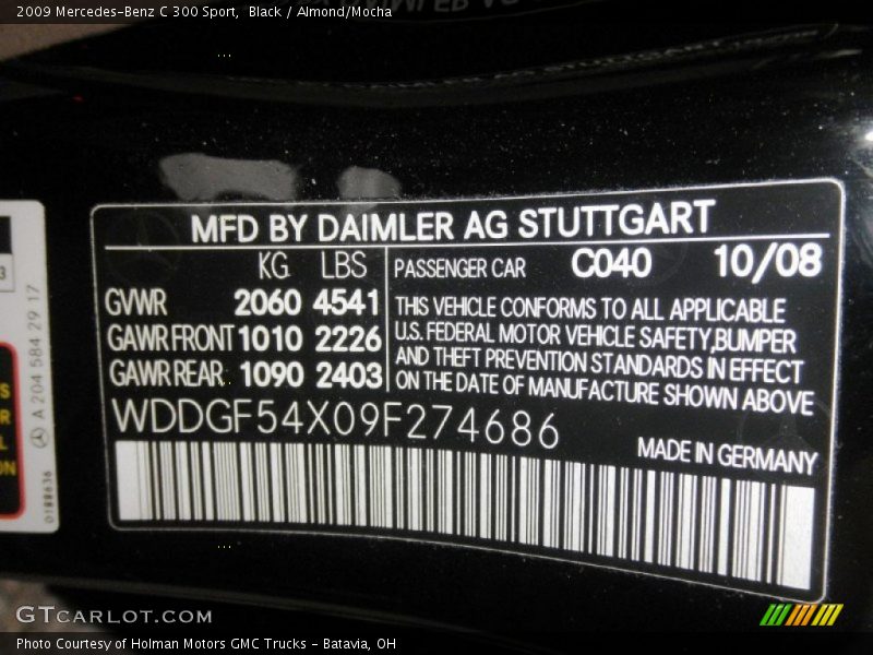 Black / Almond/Mocha 2009 Mercedes-Benz C 300 Sport