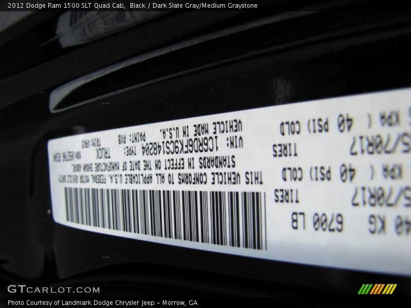 Black / Dark Slate Gray/Medium Graystone 2012 Dodge Ram 1500 SLT Quad Cab